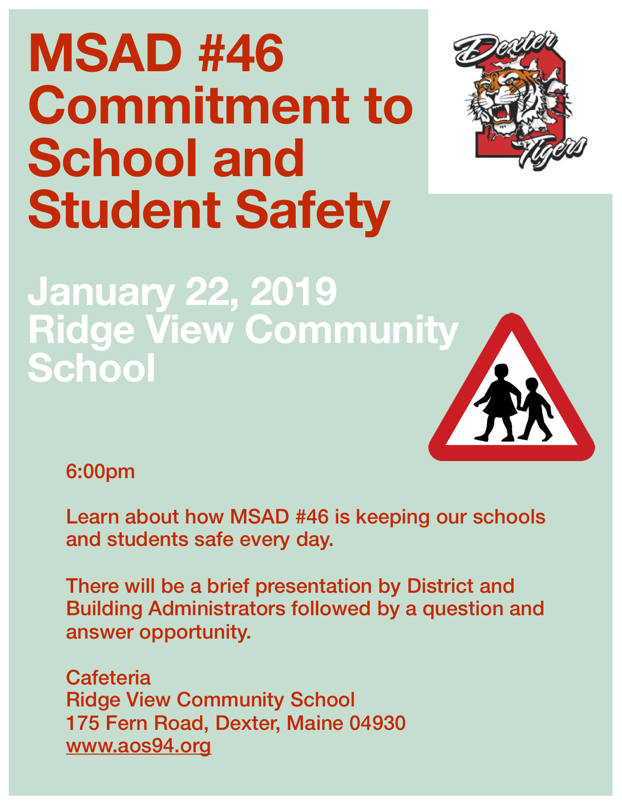 MSAD 46 School and Student Safety Meeting (600pm Tonight) AOS 94
